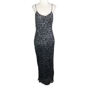 Vintage 90s Grey and Black Leopard Velvet Silk Burnout Maxi Slip Dress S